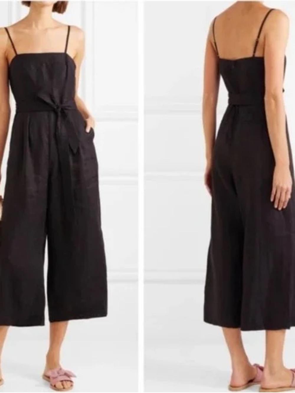 J. Crew Black Linen-Blend Wide-Leg Jumpsuit with Tie Waist - NWOT - Size 14